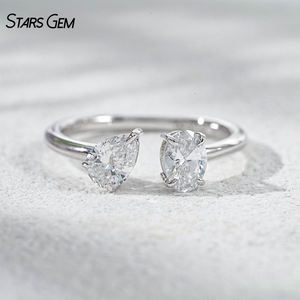 Anillo de Compromiso Ajustable StarsGem de Oro Sólido de 10K con Baño de Rodio, Diamante Cultivado en Laboratorio de 1.0CTW E VS, Corte Ovalado, Estilo Toi Et Moi - Product Image 5