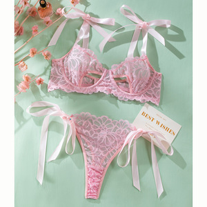 ชุดชั้นในเซ็กซี่สองชิ้น ลายลูกไม้ปักฉลุลายเว้าอก ประดับโบว์ริบบิ้น สำหรับสาวฮอตบนโลกออนไลน์ - Product Image 5
