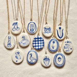 จี้เซรามิกรูปแมว กระต่าย หงส์ ห่าน ลายเส้นสีฟ้าสไตล์น่ารัก สำหรับทำสร้อยคอ สร้อยข้อมือ เครื่องประดับสไตล์โบโฮ คอทเทจคอร์ DIY - Product Image 1