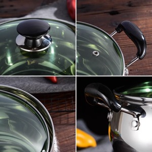 Stainless Steel Soup Pot 16-26cm Thickened <b>Large</b> Capacity For Home Cooking With Glass Lid Induction Compatible - Product Image 1