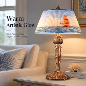 American Vintage Hand Painted Glass Table Lamp Hotel Style Bedside Nightstand <b>Light</b> for Bedroom Accent <b>Decor</b> Living Room - Product Image 2