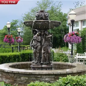 Escultura grande fonte de bronze nude para jardim, ao ar livre