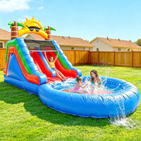 Parc aquatique gonflable extérieur à double piste avec grande piscine à éclaboussures et structure d'escalade pour jardin, fêtes et locations