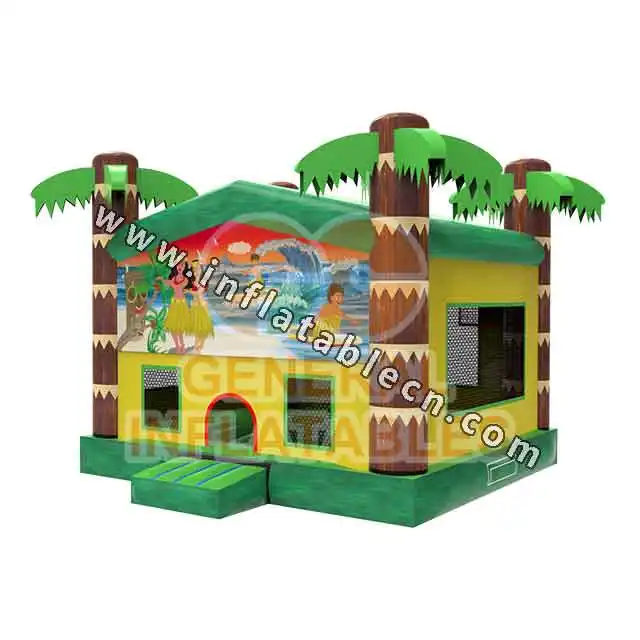 Maison gonflable de thème d'été vert, nouvelle collection, château gonflable et combinaison hawaïenne