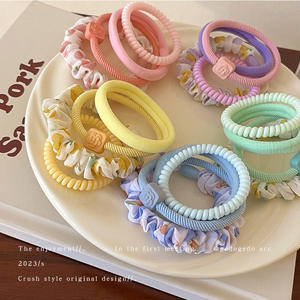 Ensemble d'Élastiques à Cheveux et Chouchous Fleuris Style Mignon Couleurs Bonbon avec Cordon Téléphone pour Filles et Enfants - Product Image 5