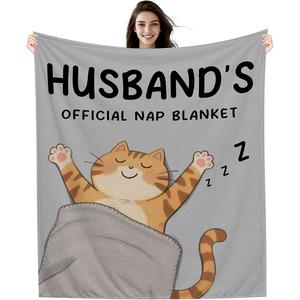 Gray Cat Sleeping Nephew Flannel Blanket Throw Blanket Nap Blanket <b>Machine</b> Washable Fade Resistant for Home Office Nap - Product Image 1