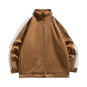 Kustom jaket Varsity polos ukuran besar Bomber berritsleting atas kulit lunak leher Tempat Tidur lengan reguler untuk pria - Product Image 5