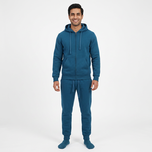 Conjunto de Sudadera con Capucha Casual para Hombre, Tallas Grandes, Lavado Ácido, Color Sólido, 100% Algodón, Transpirable, Ropa Deportiva para Gimnasio y Entrenamiento - Product Image 1