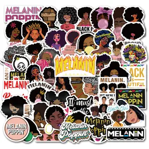 50 Stück BLM Schwarze Leben zählen Schwarze Melanin Poppin Mädchen inspirierender Aufkleber Laptop-Aufkleber wasserdicht DIY niedliche Cartoon-Aufkleber