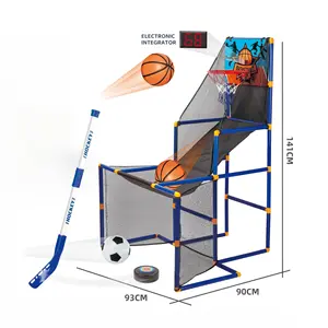 3-in-1 Outdoor-Sport-Spielzeugset Basketballmaschine Torschild Hockey mit Hoop Fußball-Tor Kinder spielen Miniklein-Basketball-Hoop