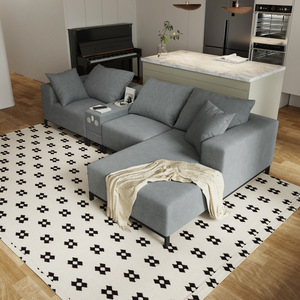 Canapé modulaire en forme de L, tissu en lin gris, rembourrage en éponge, meubles de salon - Product Image 2