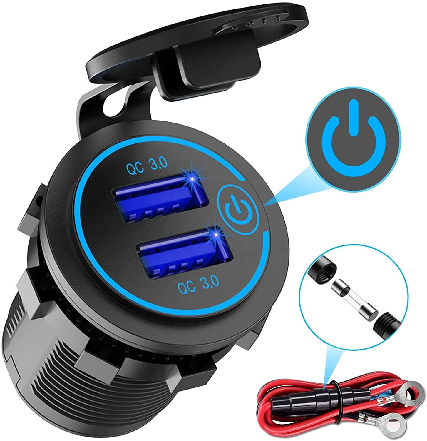 12V/24V QC3.0 hızlı şarj 3.0 çift USB şarj soketi, güç çıkışı dokunmatik anahtarı ile araba, deniz, tekne, motosiklet, kamyon