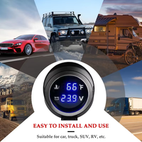 Penjualan Terlaris Universal 2 in 1 Pengukur Suhu Air Mobil Truk Digital LED Bulat + Voltmeter Pengukur Tegangan Volt 12V 24V Dengan Sensor 10mm
