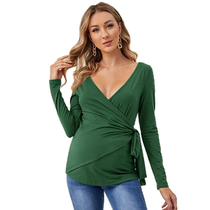 Top invernale da donna con scollo tondo elegante <span class=keywords><strong>premaman</strong></span> avvolgente con maglietta in cotone avvolgente nodo per gravidanza - Product Image 4