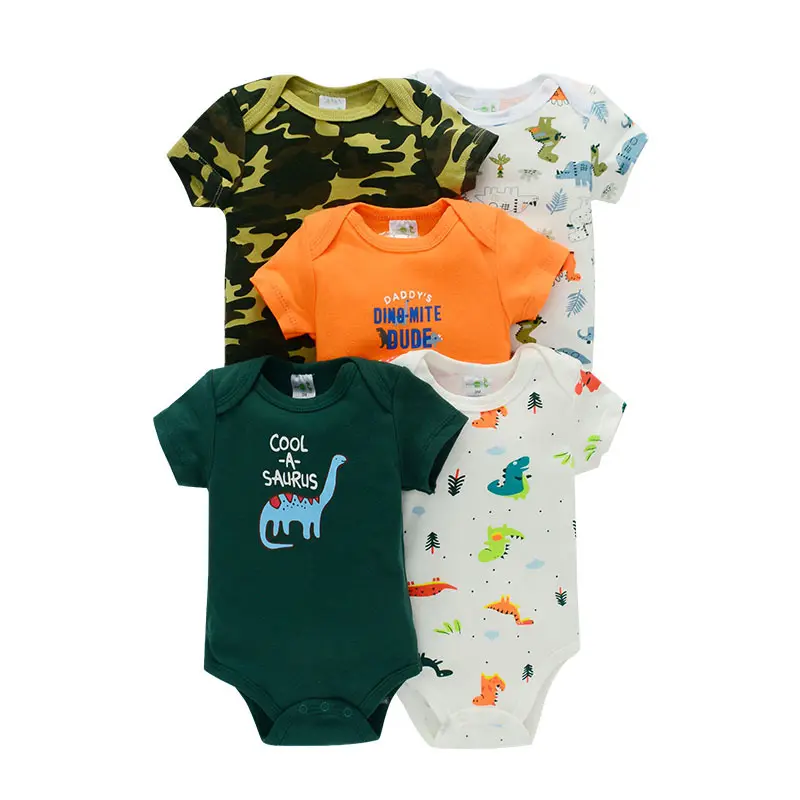 High Quality Payifang Newborn Infant Baby Onesie Jumpsuit 5-Packs Unisex Cute Print Cotton Rompers with Hanger