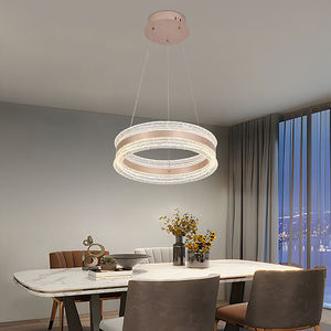 Lustre en acrylique minimaliste pour salon, design circulaire, luminaire suspendu à anneau LED doré - Product Image 1