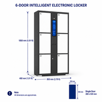 Casier de rangement intelligent à code PIN pour bagages, 6 portes, en acier galvanisé, sur pied, pour aéroports, hôtels, gares
