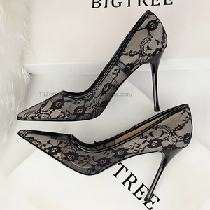 Chaussures simples sexy amincissantes à talons hauts, légères, tendance estivale, à découpe peu profonde, en maille et dentelle, pour femmes - Product Image 3