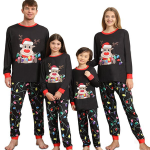 Nieuwe bijpassende kerstpyjama voor het hele gezin, stijlvolle top met ronde hals, lange mouwen en lange broek, tweedelige set - Product Image 4