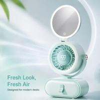 Ventilateur de bureau multifonctionnel avec lumière LED, miroir de maquillage, écran numérique, 4000 mAh, rechargeable par USB, petit ventilateur, logo personnalisé OEM