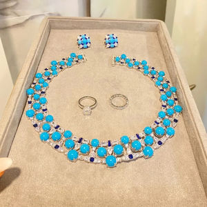 Nuovissima Collana Girocollo di Lusso in Argento <span class=keywords><strong>Sterling</strong></span> 925 con Zirconia Turchese Blu Completamente Incastonata Gioielli da Festa - Product Image 5