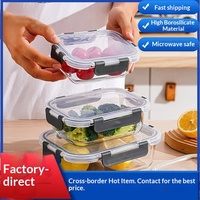 Hoge borosilicaat dikke vierkante glazen lunchbox, FDA-conform, milieuvriendelijk, magnetronbestendig, BPA-vrij, 4-voudig afsluitbaar, voor op kantoor