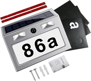 Plaque de numéro de <span class=keywords><strong>maison</strong></span> solaire DIY avec lumière LED à détecteur de mouvement 200LM, numéro d'adresse solaire avec éclairage - Product Image 3