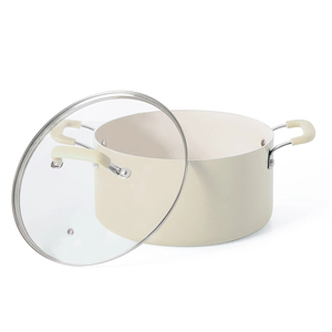 Juego de Ollas y Sartenes de 12 Piezas en Oferta, con Tapas de Vidrio, Asas de Acero Inoxidable, Cerámica Blanca Antiadherente, Apto para Cocina de Gas e Inducción - Product Image 2