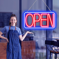 Enseignes lumineuses LED « Open » pour la décoration de vitrines de magasins, personnalisables, étanches IP44 (horizontales)