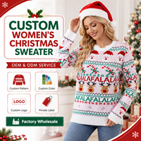 Pull de Noël pour femme, motif Père Noël et rennes, col rond, tricoté, pull de fête, pulls tricotés personnalisés, OEM ODM, vêtements en tricot pour femme