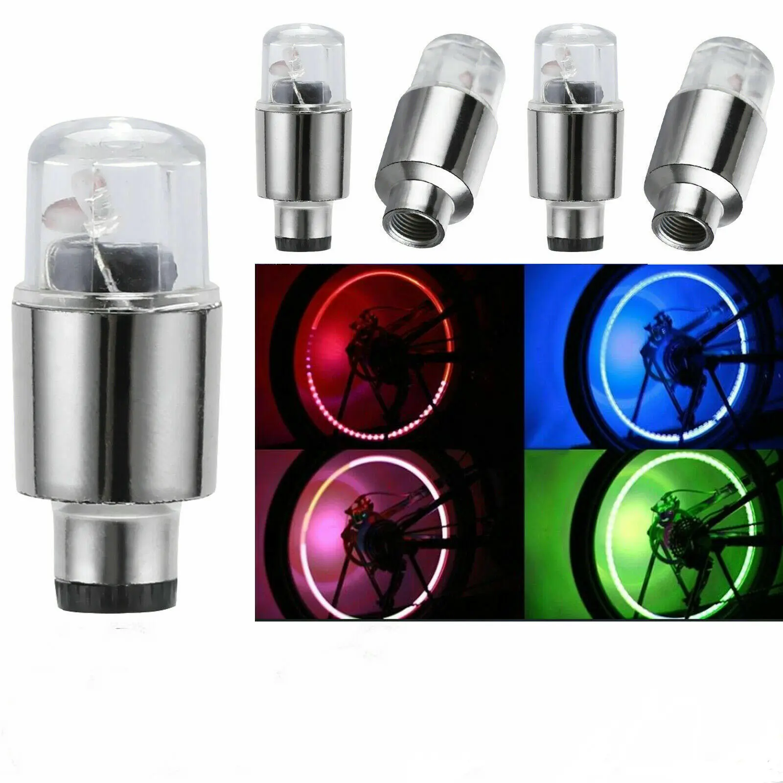 LED Car Bike Wheel Tire Tyre Valve Dust Cap Spoke Flash Lights Car Valve Stems Caps Accessories 4 Color Red Blue Green Lamp