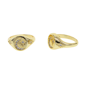 Gold Plated 2023 Christmas New Arrived Stock Jewelry Engraved Cz <strong>Moon</strong> Star Fashion <strong>Ring</strong> for Women - Product Image 6