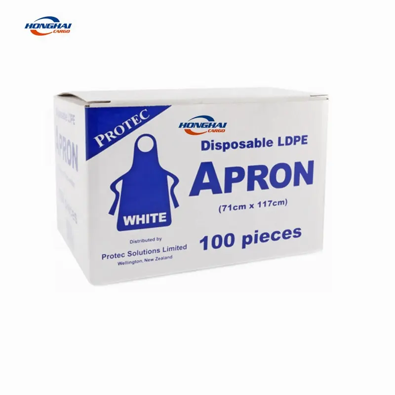 Easy To Open And Use Waterproof Eco-Friendly Customized White Blue Disposable Medical PE Apron For Hospital