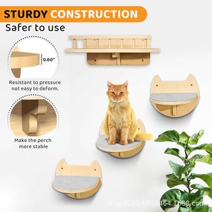 Solid wood wall-mounted cat bed, cat climbing frame, wall-mounted platform, <b>ladder</b>, wooden wall-mounted cat furniture - Product Image 4