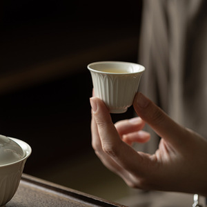 Ding Kiln White Lotus Petal Pattern Ceramic Small Teacup Porcelain Round Tasting Cup For Kung Fu <b>Tea</b> <b>Set</b> Home Use - Product Image 4