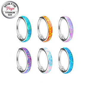 Pendientes de Aro Finos de Titanio con Ópalo Freya, Joyería de Moda para Mujer, Anillos de Nariz de Vaca para Septum, Pendientes de Ópalo Azul - Product Image 5