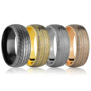 Anillos de tungsteno negro para hombre, banda de rodadura de neumático