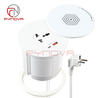 Nouvelle multiprise de bureau encastrable UE avec couvercle de charge sans fil 15W, charge rapide USB-C PD 20W et USB-A QC3.0 20W