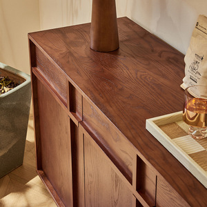 Solid Wood <b>Sideboard</b> <b>Storage</b> Cabinet Caramel Minimalist Black Vintage Style Living Room Entryway Furniture - Product Image 4