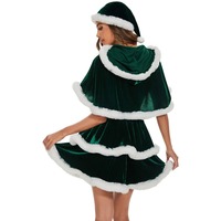 2026 Weihnachtskleid für Damen Rot Modisch Warmes Neckholder-Weihnachtsmannkleid mit Umhang