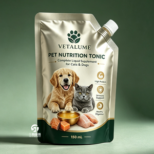 Bolsas personalizadas impresas para bebidas de suplementos para mascotas, con boquilla aluminizada de grado alimenticio, tipo stand-up, para caldo de hueso de perro, leche para cachorros y líquidos. - Product Image 1