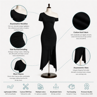 Robe midi en coton tricoté 240 GSM pour femme, décontractée, quotidienne, à ourlet asymétrique, coupe droite ajustée, unie, confortable, avec logo personnalisé, OEM ODM, tailles XS-5XL