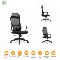 Silla de Oficina Ergonómica de Malla con Reposacabezas Fijo, Silla Giratoria Ejecutiva para Computadora, Muebles de Oficina para Uso en el Hogar