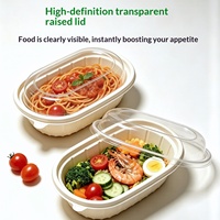 Boîte à emporter ovale jetable en amidon de maïs de 750 ml pour repas légers, bento, pâtes, salade, avec couvercle