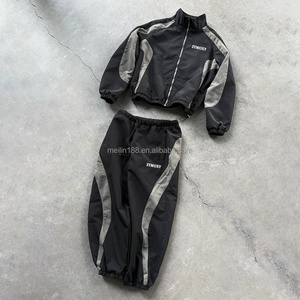 Custom <b>Zip</b> <b>up</b> <b>Jackets</b> and Nylon Track Pant Set Jogging Suit Custom Two Piece Lightweight Waterproof Windbreaker Tracksuit Men - Product Image 1