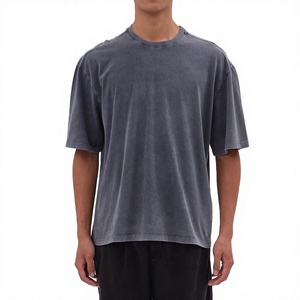 T-shirt gris en coton surdimensionné pour homme, col rond, manches courtes, décontracté, couleur unie, coupe jersey, longueur standard, style tricoté teint uni - Product Image 1