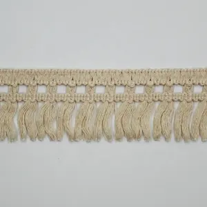 Groothandel 45Mm Natuurlijke Beige Polyester Katoen Geknoopte Kwastje Franje Trim Voor Kleding En Thuis Textiel