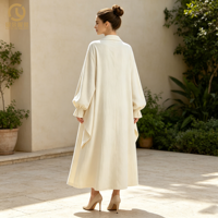Fabricant de vêtements musulmans, sur mesure OEM ODM, Blazer Abaya haut de gamme pour femmes, à revers, boutonné devant, manteau long blanc, vêtement d'extérieur modeste