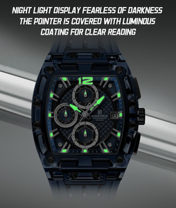 NAVIFORCE 7105 BEBEBE 5ATM Montre étanche en acrylique HD avec barillet creux, cristal pour homme, montre-bracelet carrée, bracelet en plastique PC et silicone - Product Image 6