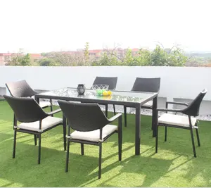 Aluminium Rattan Garden furniture set Outdoor Dinning wicker table and 6 chairs